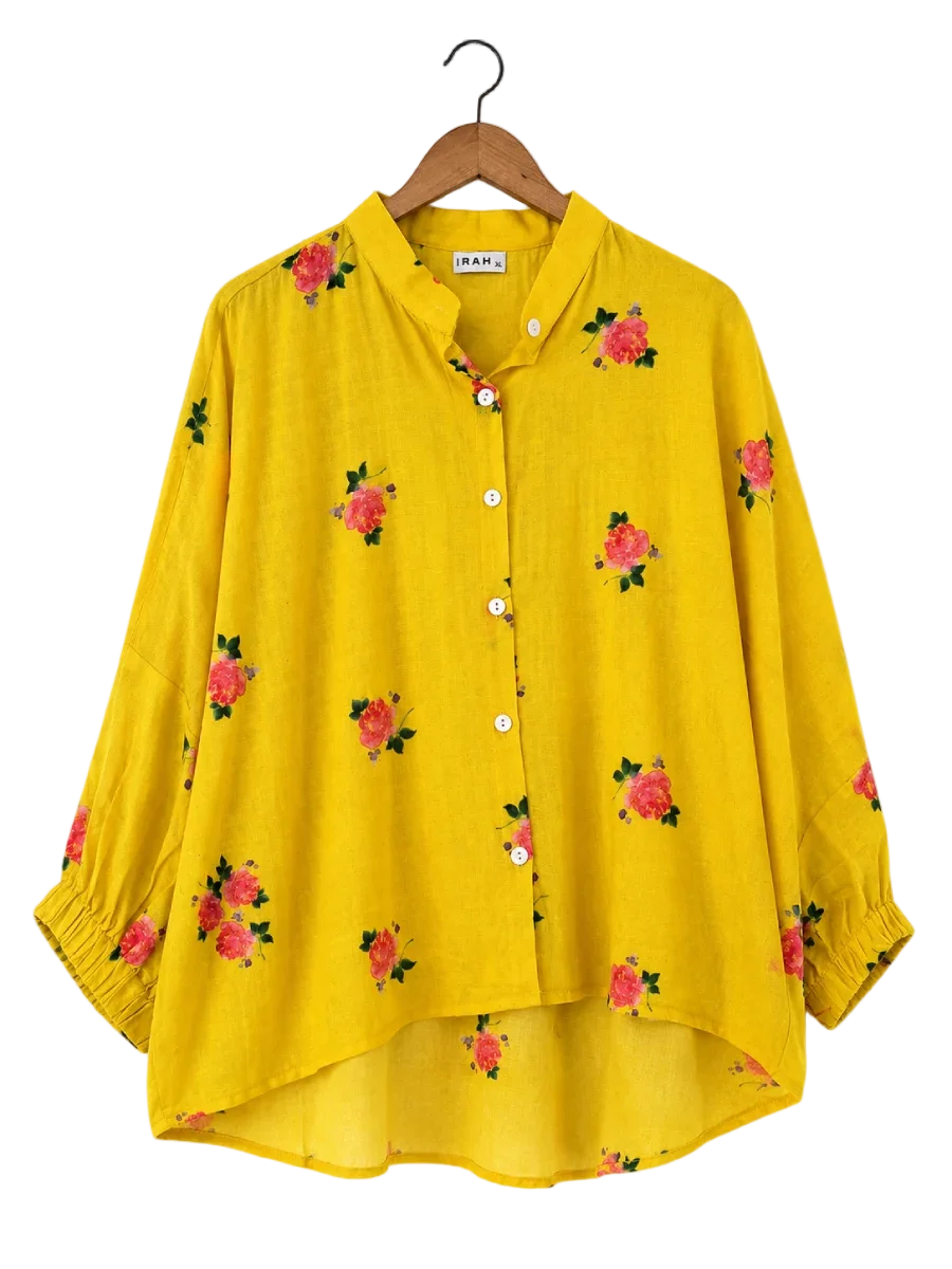 IRAH Yellow Floral Shirt _ Transparent Yellow oversized blouse - Image 1